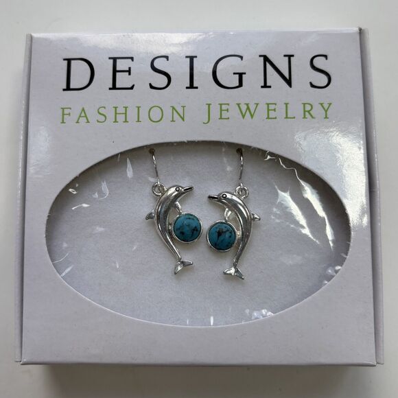 Designs Fashion Jewelry "Playful Dolphin" Silver Colored Dolphin Earrings - Picture 1 of 5